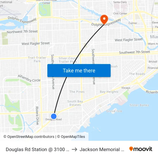 Douglas Rd Station @ 3100 Sw 37 Av to Jackson Memorial Hospital map