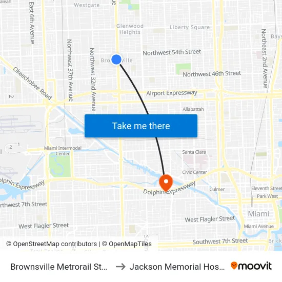 Brownsville Metrorail Station to Jackson Memorial Hospital map