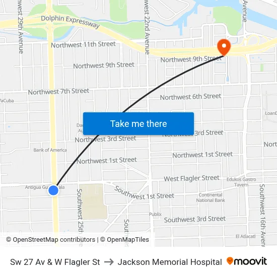 Sw 27 Av & W Flagler St to Jackson Memorial Hospital map