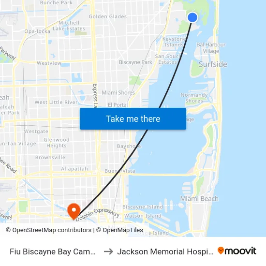 Fiu Biscayne Bay Campus to Jackson Memorial Hospital map