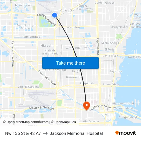 Nw 135 St & 42 Av to Jackson Memorial Hospital map
