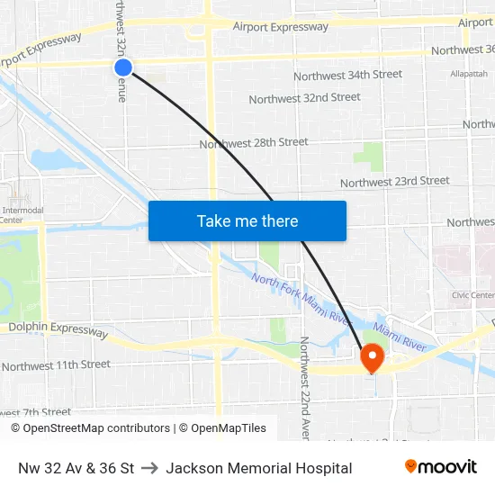 Nw 32 Av & 36 St to Jackson Memorial Hospital map