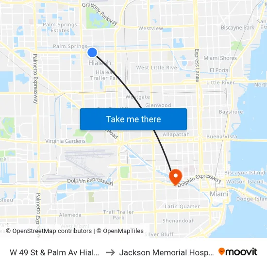 W 49 St & Palm Av Hialeah to Jackson Memorial Hospital map