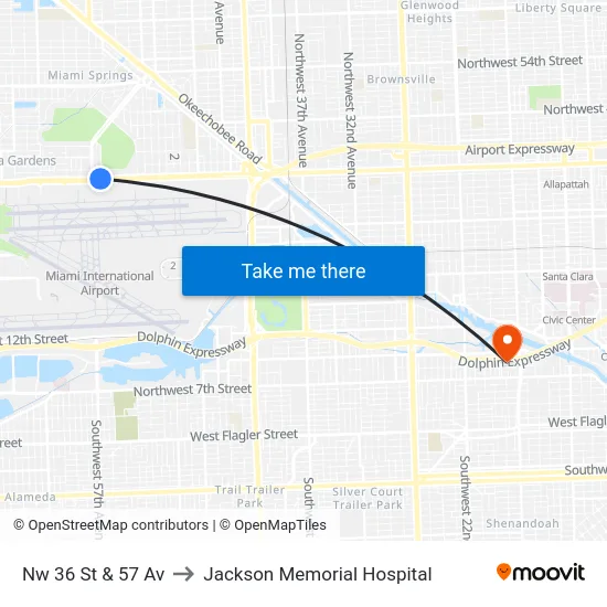 Nw 36 St & 57 Av to Jackson Memorial Hospital map