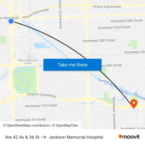 Nw 42 Av & 36 St to Jackson Memorial Hospital map