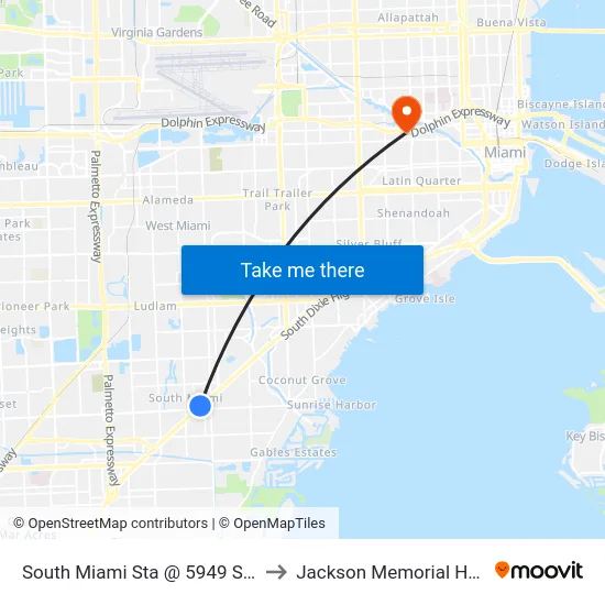 South Miami Sta @ 5949 Sw 72 St to Jackson Memorial Hospital map