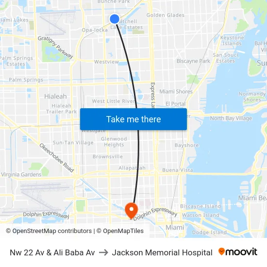 Nw 22 Av & Ali Baba Av to Jackson Memorial Hospital map