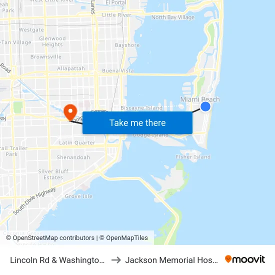 Lincoln Rd & Washington Av to Jackson Memorial Hospital map