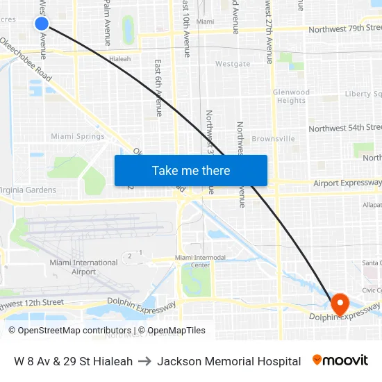 W 8 Av & 29 St Hialeah to Jackson Memorial Hospital map