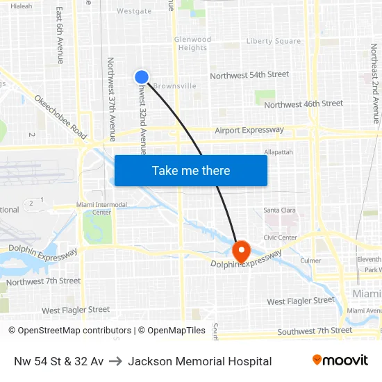 Nw 54 St & 32 Av to Jackson Memorial Hospital map