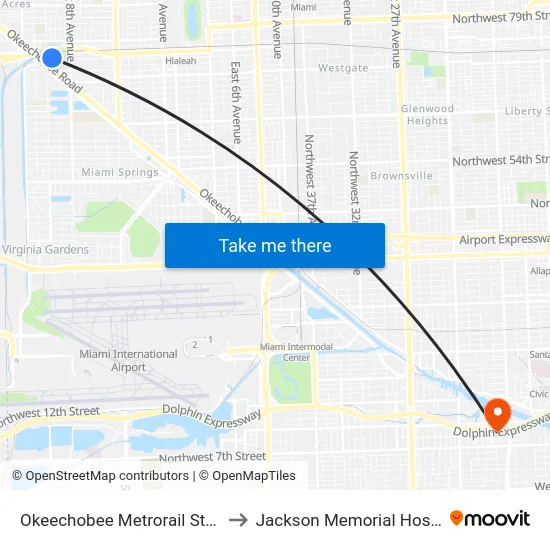 Okeechobee Metrorail Station to Jackson Memorial Hospital map