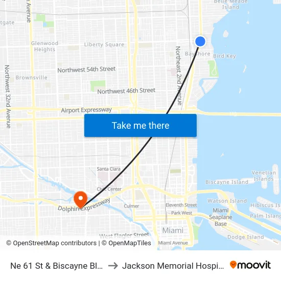 Ne 61 St & Biscayne Blvd to Jackson Memorial Hospital map