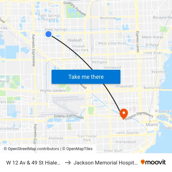 W 12 Av & 49 St Hialeah to Jackson Memorial Hospital map