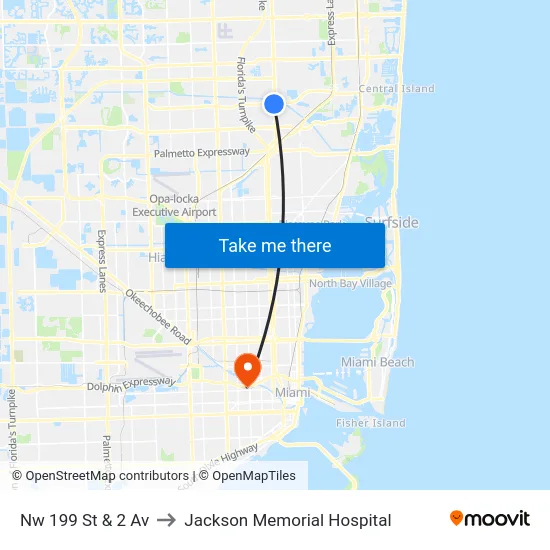 Nw 199 St & Nw 2 Av to Jackson Memorial Hospital map