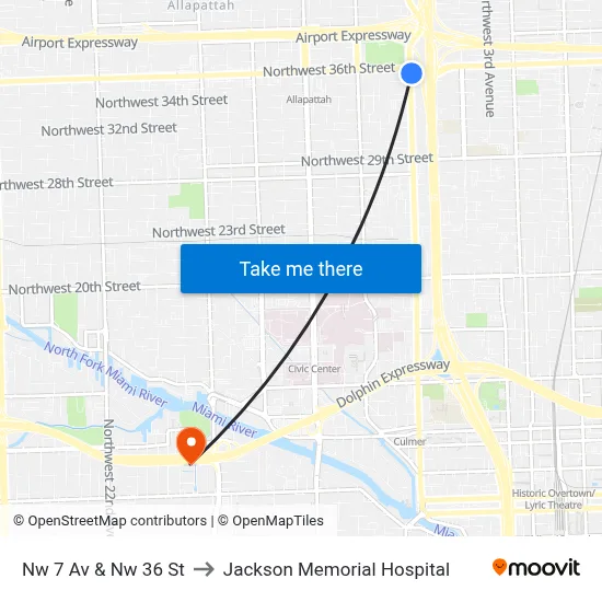 Nw 7 Av & Nw 36 St to Jackson Memorial Hospital map