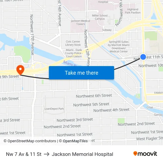 Nw 7 Av & 11 St to Jackson Memorial Hospital map