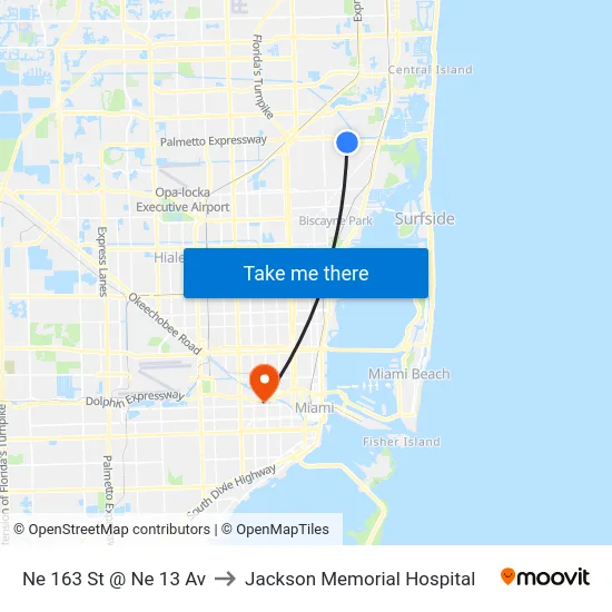 Ne 163 St @ Ne 13 Av to Jackson Memorial Hospital map
