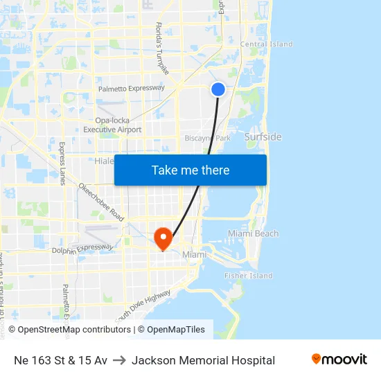 Ne 163 St & 15 Av to Jackson Memorial Hospital map