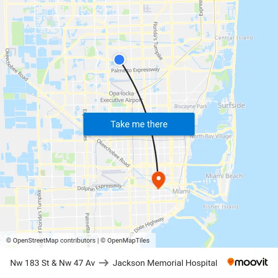 Nw 183 St & Nw 47 Av to Jackson Memorial Hospital map