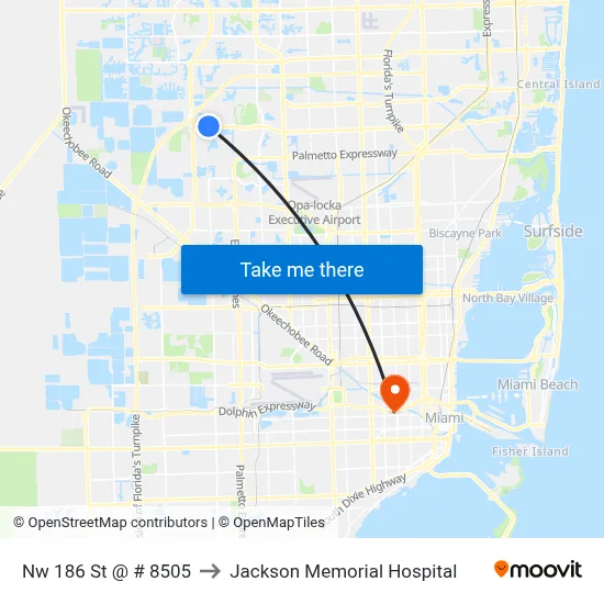 Nw 186 St @ # 8505 to Jackson Memorial Hospital map