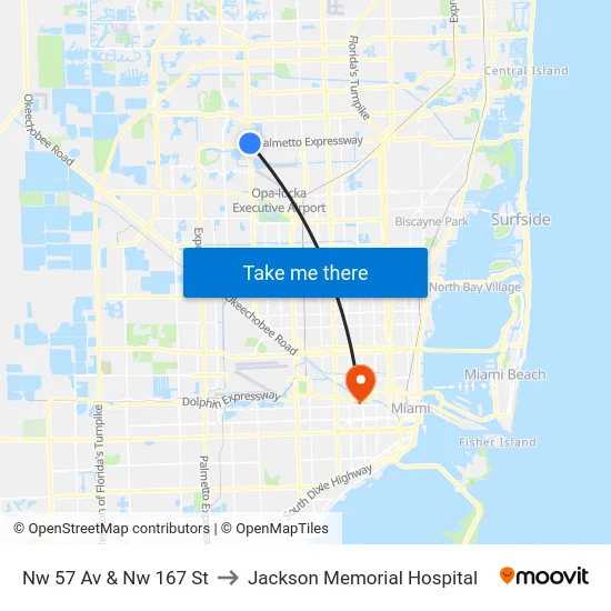 Nw 57 Av & Nw 167 St to Jackson Memorial Hospital map