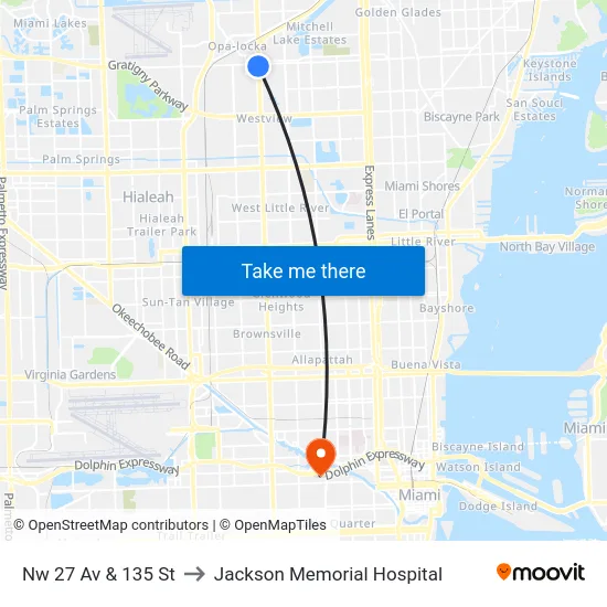 Nw 27 Av & 135 St to Jackson Memorial Hospital map