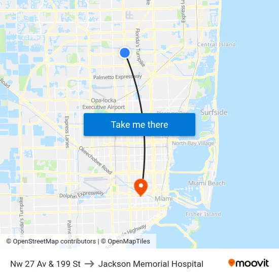 Nw 27 Av & 199 St to Jackson Memorial Hospital map