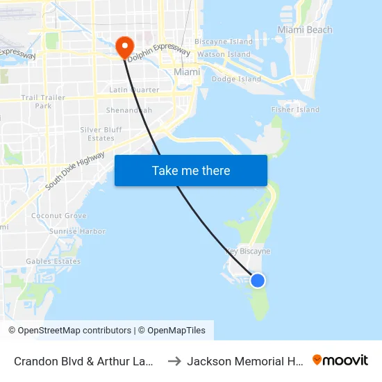Crandon Blvd & Arthur Lamb Jr Rd to Jackson Memorial Hospital map