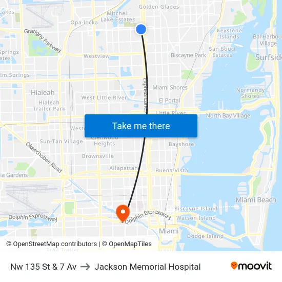 Nw 135 St & 7 Av to Jackson Memorial Hospital map