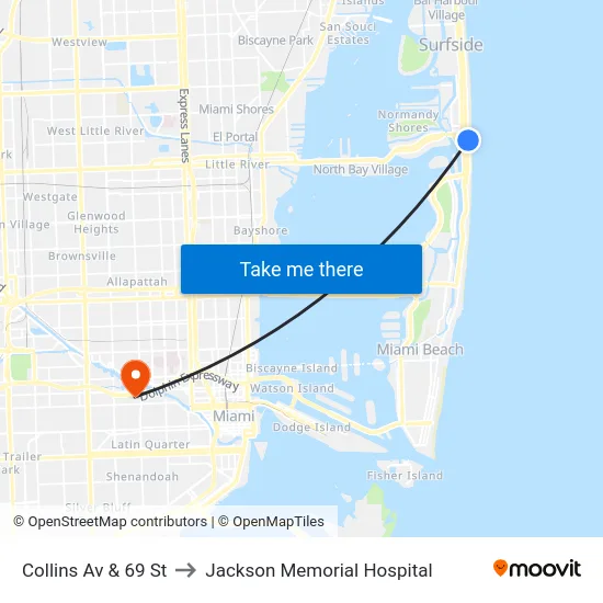 Collins Av & 69 St to Jackson Memorial Hospital map
