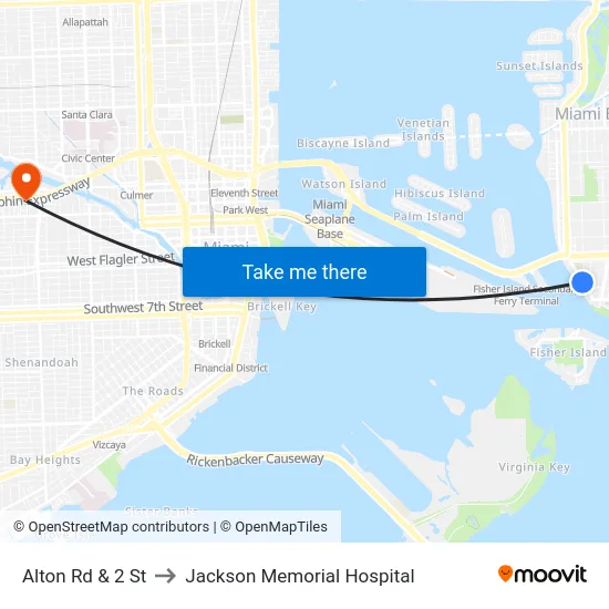Alton Rd & 2 St to Jackson Memorial Hospital map