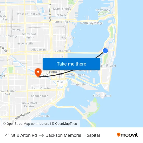 41 St & Alton Rd to Jackson Memorial Hospital map