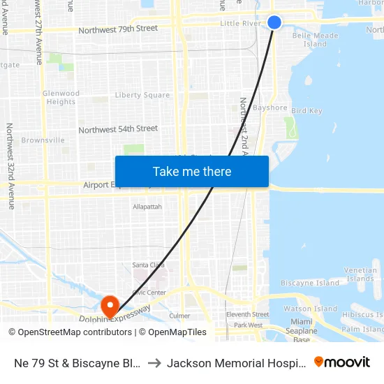Ne 79 St & Biscayne Blvd to Jackson Memorial Hospital map