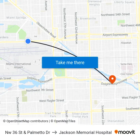 Nw 36 St & Palmetto Dr to Jackson Memorial Hospital map