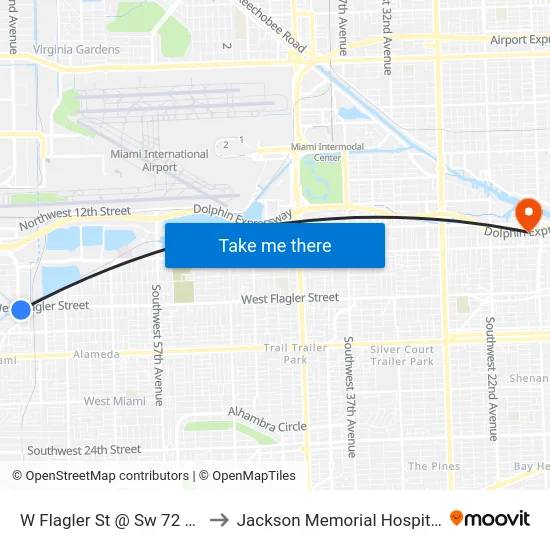 W Flagler St @ Sw 72 Av to Jackson Memorial Hospital map