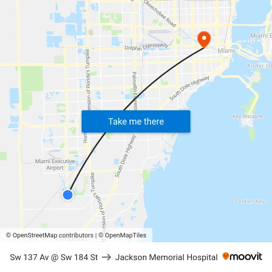 Sw 137 Av @ Sw 184 St to Jackson Memorial Hospital map