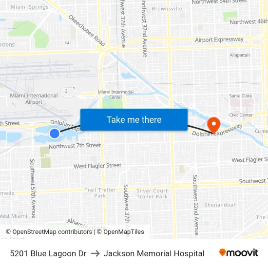 5201 Blue Lagoon Dr to Jackson Memorial Hospital map