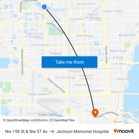 Nw 158 St & Nw 57 Av to Jackson Memorial Hospital map