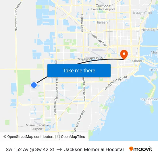 Sw 152 Av @ Sw 42 St to Jackson Memorial Hospital map