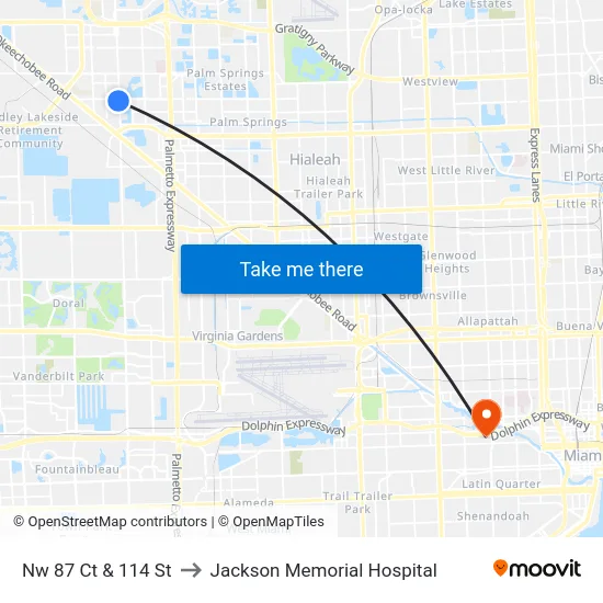 Nw 87 Ct & 114 St to Jackson Memorial Hospital map