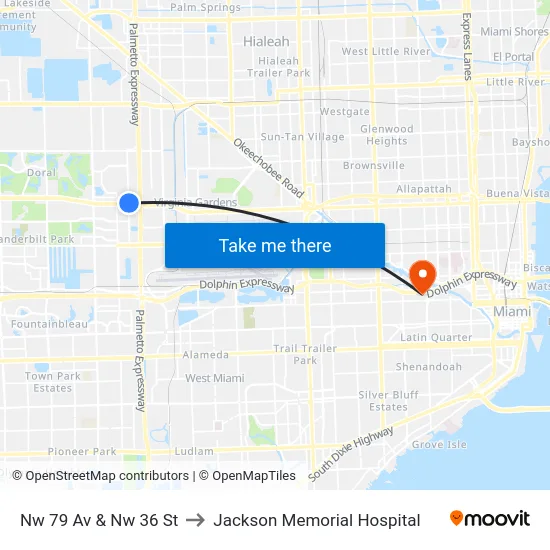 Nw 79 Av & Nw 36 St to Jackson Memorial Hospital map