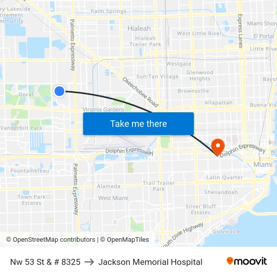 Nw 53 St & # 8325 to Jackson Memorial Hospital map