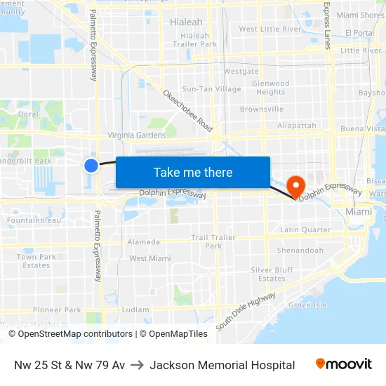 Nw 25 St & Nw 79 Av to Jackson Memorial Hospital map