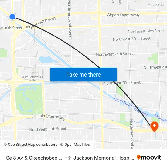 Se 8 Av & Okeechobee Rd to Jackson Memorial Hospital map