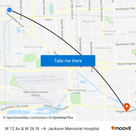 W 12 Av & W 26 St to Jackson Memorial Hospital map