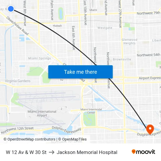 W 12 Av & W 30 St to Jackson Memorial Hospital map