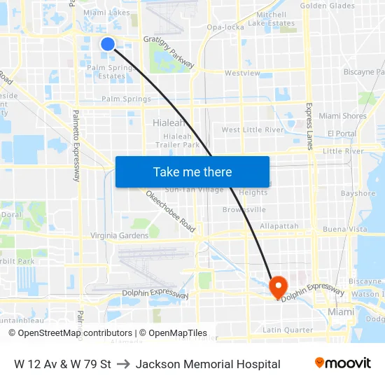 W 12 Av & W 79 St to Jackson Memorial Hospital map