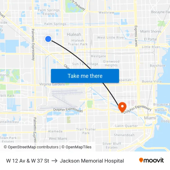 W 12 Av & W 37 St to Jackson Memorial Hospital map