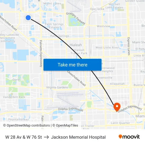 W 28 Av & W 76 St to Jackson Memorial Hospital map