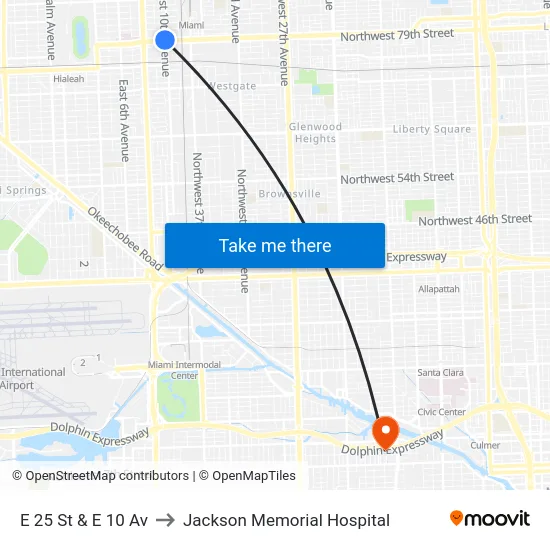 E 25 St & E 10 Av to Jackson Memorial Hospital map